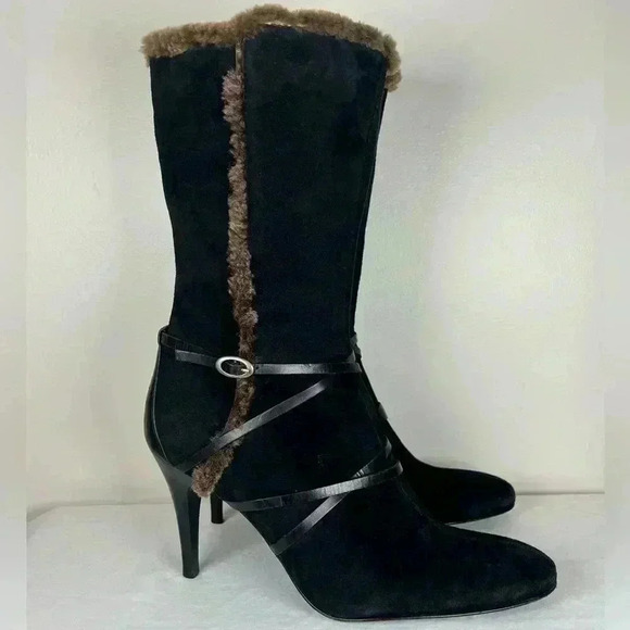 Circa Joan & David Dulcinea Black Suede Mid Calf Boot Women’s Size 8.5 Medium - Picture 2 of 16